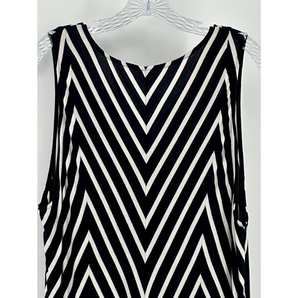 Women’s Chevron Striped Swing Dress XL Black and White Sleeveless A-Line Casual - Picture 5 of 8